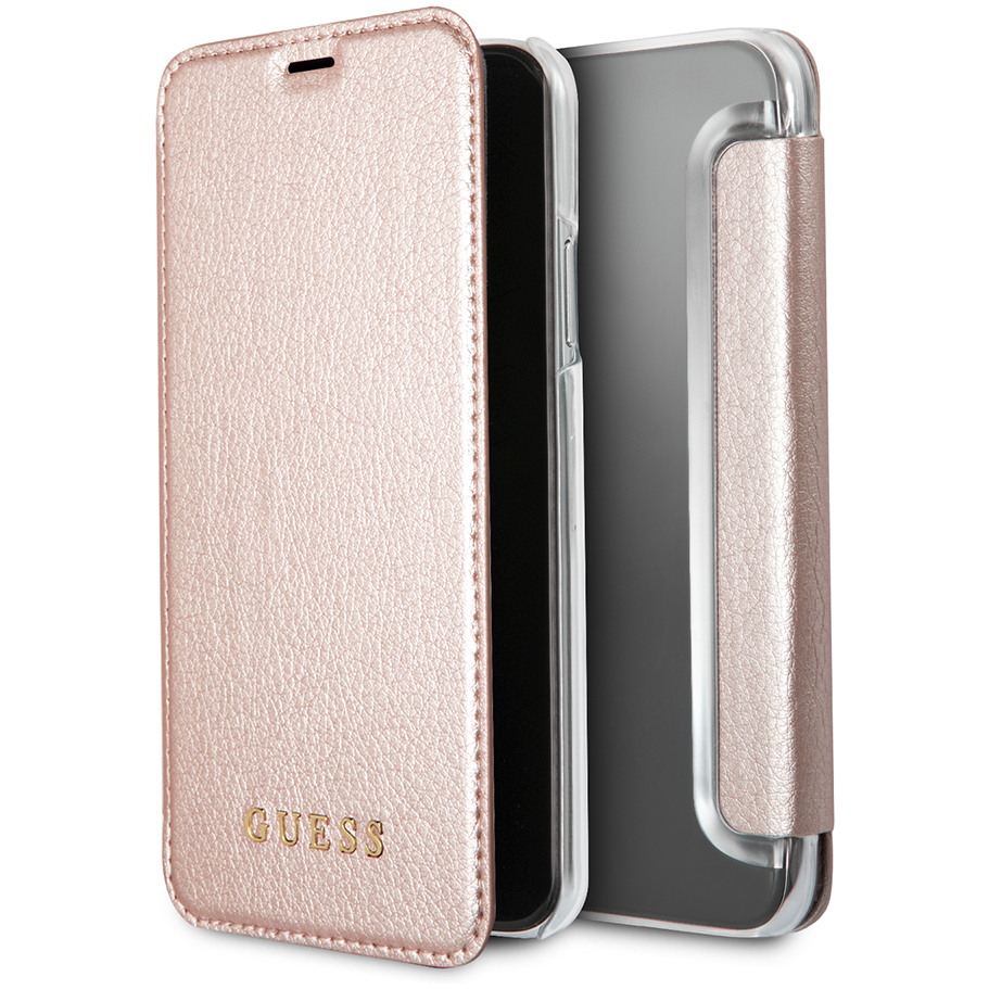 Чехол Guess iPhone XR Iridescent Leather Book Style Case, розовое золото