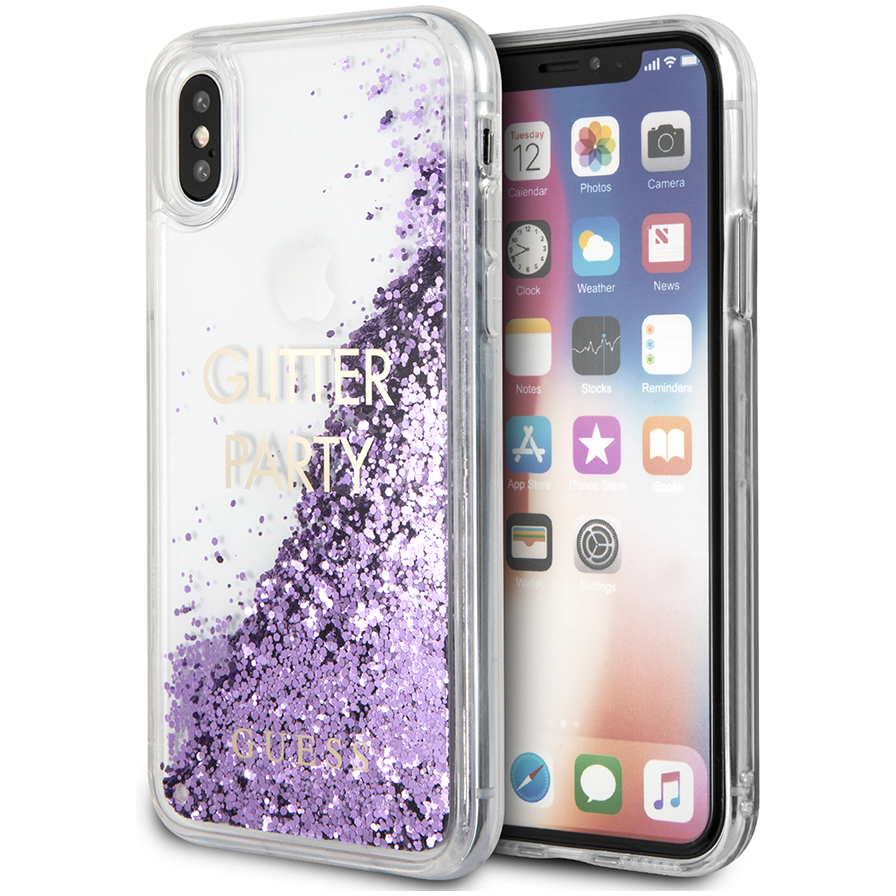 Чехол Guess iPhone X Glitter Shine Hard PC, фиолетовый