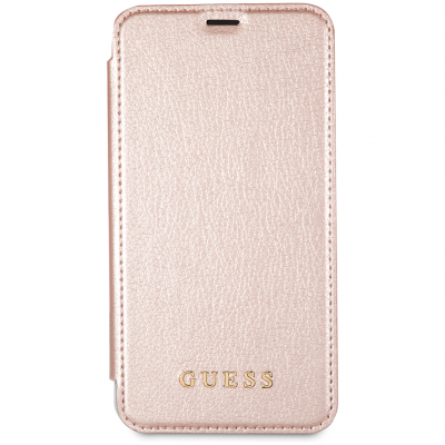 Чехол Guess iPhone XR Iridescent Leather Book Style Case, розовое золото